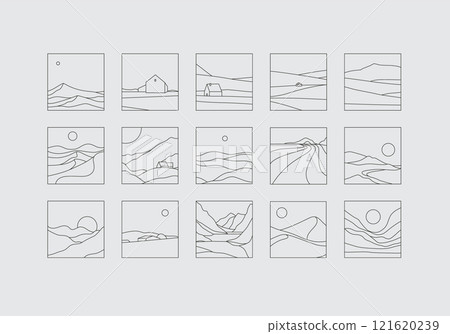Mountain silhouettes square icons grey 121620239
