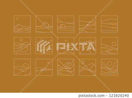 Mountain silhouettes square icons mustard Mountain silhouettes square icons mustard 121620240