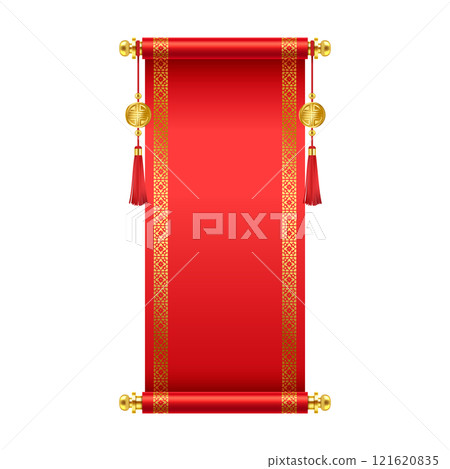 Luxury Chinese scroll with copy space realistic illustration Luxury Chinese scroll with copy space realistic illustration 121620835