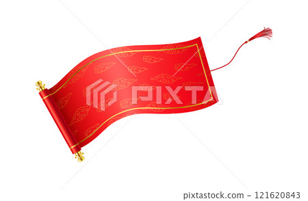 Red Chinese hand-scroll with tassel flattering illustration 121620843