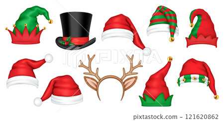 Festive Christmas party funny hats realistic color icons set 121620862