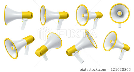 Loudspeakers with yellow decor realistic vector illustration 121620863