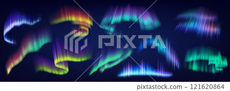 Aurora borealis slowing lights realistic color icons set Aurora borealis slowing lights realistic color icons set 121620864