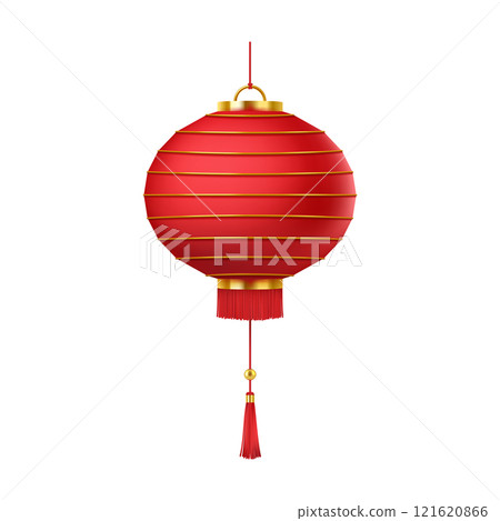 Red paper Chinese lantern with gold realistic illustration Red paper Chinese lantern with gold realistic illustration 121620866