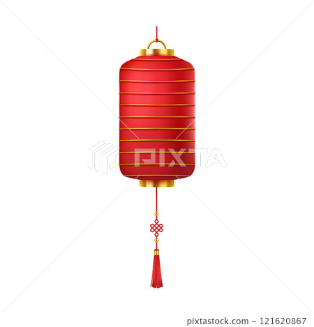 Red Chinese lantern with knot and tassel illustration 121620867