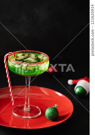 Xmas Green Punch. Christmas traditional drink. Close up. Xmas Green Punch. Christmas traditional drink. Close up. 121620914