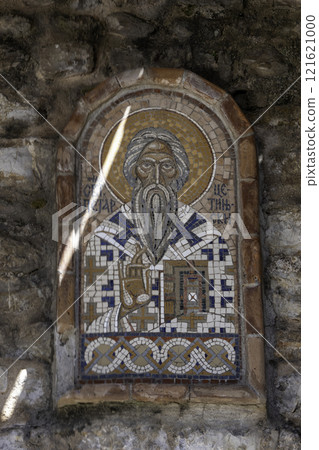 Montenegro, Budva, Serbian Orthodox mosaic icon of St. Peter of Cetinje Montenegro, Budva, Serbian Orthodox mosaic icon of St. Peter of Cetinje 121621000