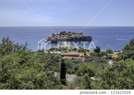 Montenegro, Budva, The small peninsula of Sveti Stefan is one of the symbols of Montenegro 121621026