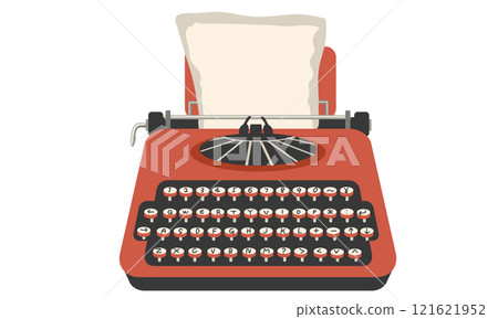 復古紅色打字機的插圖 121621952