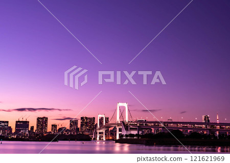 Rainbow Bridge floating in the purple evening sky Rainbow Bridge floating in the purple evening sky 121621969