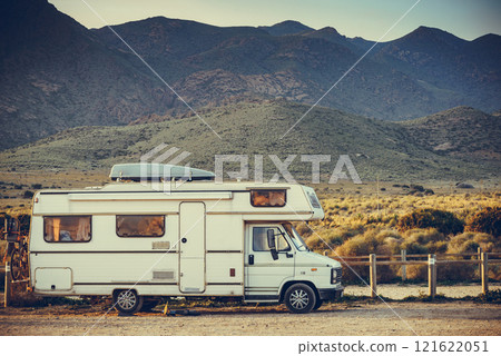 Caravan on mountain nature, Cabo de Gata, Spain 121622051