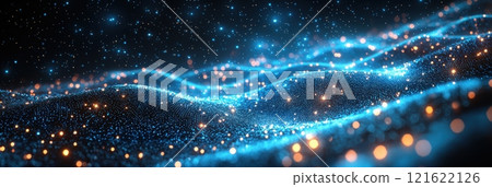 Glowing Blue Wave with Sparkling Lights in Darkness 121622126