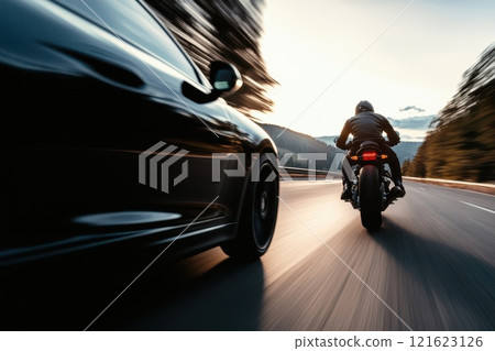 Speeding Cars and Motorcycles on Open Road Speeding Cars and Motorcycles on Open Road 121623126