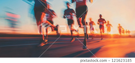 Dynamic Marathon Race with Motion Blur at Sunset Dynamic Marathon Race with Motion Blur at Sunset 121623185