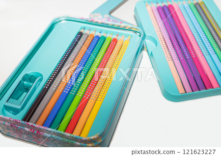 Colored pencils for drawing various colors on a white background. Colored pencils for drawing various colors on a white background. 121623227