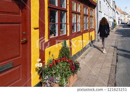Colorful houses on the old street of the city of Elsinore, Denmark 121623251