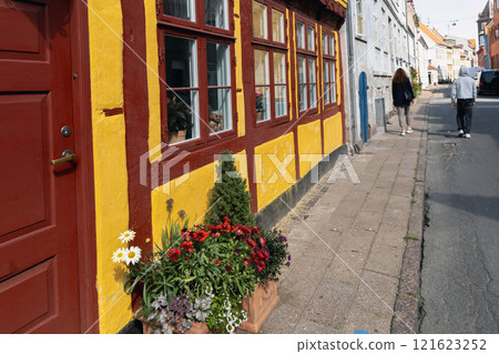 Colorful houses on the old street of the city of Elsinore, Denmark 121623252