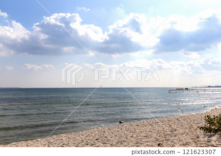 Nature landscape view of beautiful beach and sea 121623307