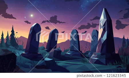 A graveyard with a large stone obelisk in the foreground A graveyard with a large stone obelisk in the foreground 121623345