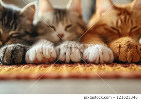Close-Up of Cat Paws on a Cozy Surface Close-Up of Cat Paws on a Cozy Surface 121623346