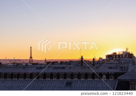 Skyline of Paris by sunset with Eiffel Tower 121623440