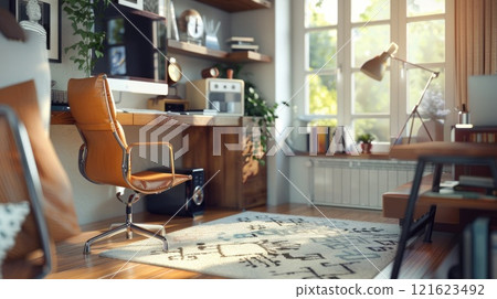 Modern interior of workplace at home, Modern Home Office, Comfortable workplace 121623492