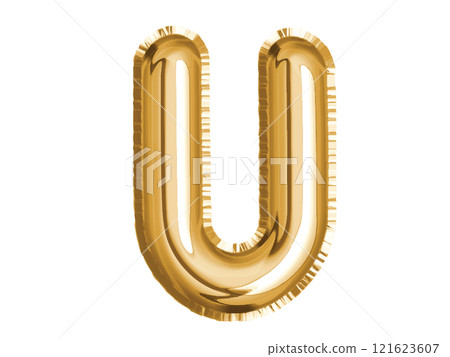 Gold alphabet U air balloon for baby shower celebrate decoration party on transparent background 121623607