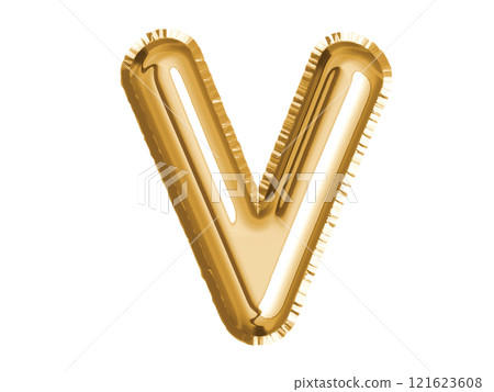 Gold alphabet V air balloon for baby shower celebrate decoration party on transparent background 121623608