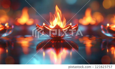 Floating Lotus Flower Candle with Flame 121623757