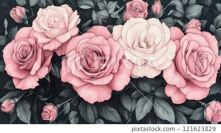 Pink Roses Illustration, Romantic Floral Design Pink Roses Illustration, Romantic Floral Design 121623829