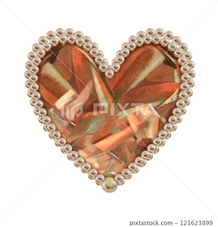 Heart in a gold chain. Crystal pink-brown, mocha mousse color. Watercolor illustration template for wedding design, Valentine's Day greeting, sticker, scrapbook, poster, postcard, web design, textile Heart in a gold chain. Crystal pink-brown, mocha mousse color. Watercolor illustration template for wedding design, Valentine's Day greeting, sticker, scrapbook, poster, postcard, web design, textile 121623899