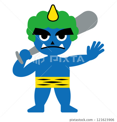 Ao Oni 的簡單平面插圖，Setsubun 兒童形象，白色背景 121623906