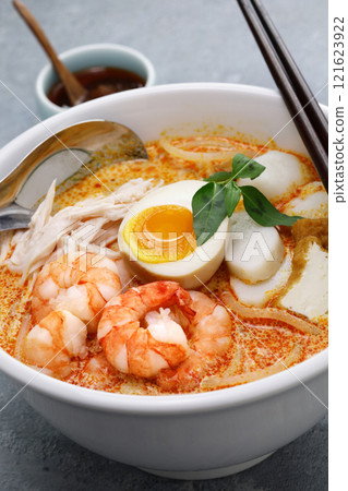 Laksa lemak, a Malaysian and Singaporean noodle dish. Laksa lemak, a Malaysian and Singaporean noodle dish. 121623922