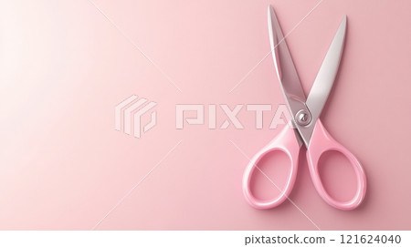 Pink scissors on a pink background. Minimalist concept. Pink scissors on a pink background. Minimalist concept. 121624040