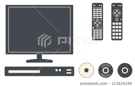 Illustration material of a television, a remote control, and recording and playback equipment 121624299