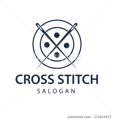 Vintage Retro Needle and Simple Crossed Button for Embroidery Sewing or Tailor Logo Design 121624437