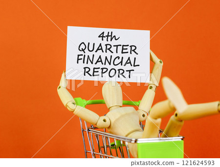 4th quarter financial report symbol. Concept words 4th quarter financial report on beautiful white paper. Beautiful orange background. Business 4th quarter financial report concept. Copy space. 121624593