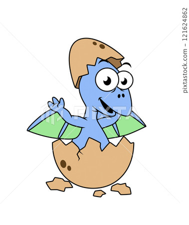 Cute illustration of a baby pterodactyl hatching. 121624862