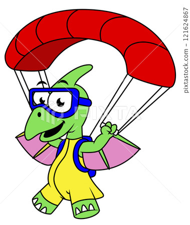 Illustration of a pterodactyl parachuting. 121624867