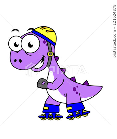 Illustration of a skating Tyrannosaurus Rex. 121624879