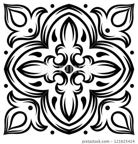 Portuguese ceramic tile pattern. Mediterranean traditional ornament. Italian or spanish majolica. 121625424