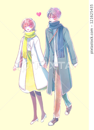 Men and women holding hands in winter Men and women holding hands in winter 121625435