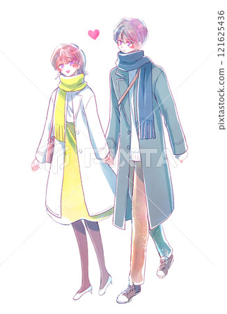 Men and women holding hands in winter 121625436