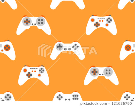 Joystick seamless pattern. Game controller for video games. Gamepad for retro game console in 80s - 90s style. Design for wallpapers, wrappers, covers and banners. Vector illustration 121626790