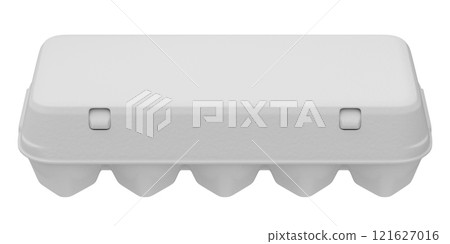 Clay render of ten eggs in a carton package - 3D illustration 121627016