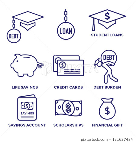 Student Loan Debt Forgiveness Icon Set w Debt Burden Images Student Loan Debt Forgiveness Icon Set w Debt Burden Images 121627484