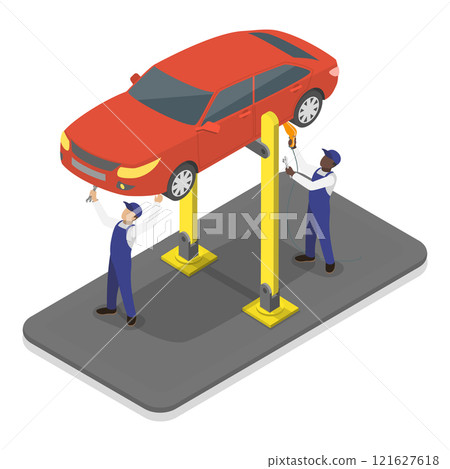 3D Isometric Flat Vector Illustration of Car Service, Professional Auto Diagnostic. Item 4 3D Isometric Flat Vector Illustration of Car Service, Professional Auto Diagnostic. Item 4 121627618