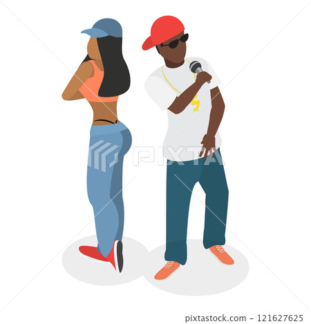 3D Isometric Flat Vector Illustration of Rap Music And Hip-hop Style, Graphic Elements Set. Item 3 121627625