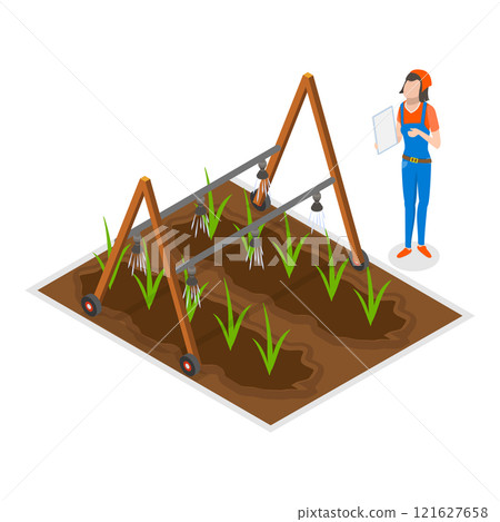 3D Isometric Flat Vector Illustration of Agricultural Machinery, Rural Industrial Farm Transport. Item 1 3D Isometric Flat Vector Illustration of Agricultural Machinery, Rural Industrial Farm Transport. Item 1 121627658