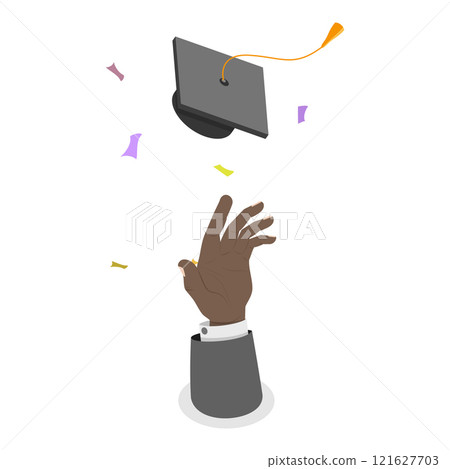 3D Isometric Flat Vector Set of Graduate Students, Peoples Hands Tossing Graduation Caps Up in Celebration. Item 2 3D Isometric Flat Vector Set of Graduate Students, Peoples Hands Tossing Graduation Caps Up in Celebration. Item 2 121627703